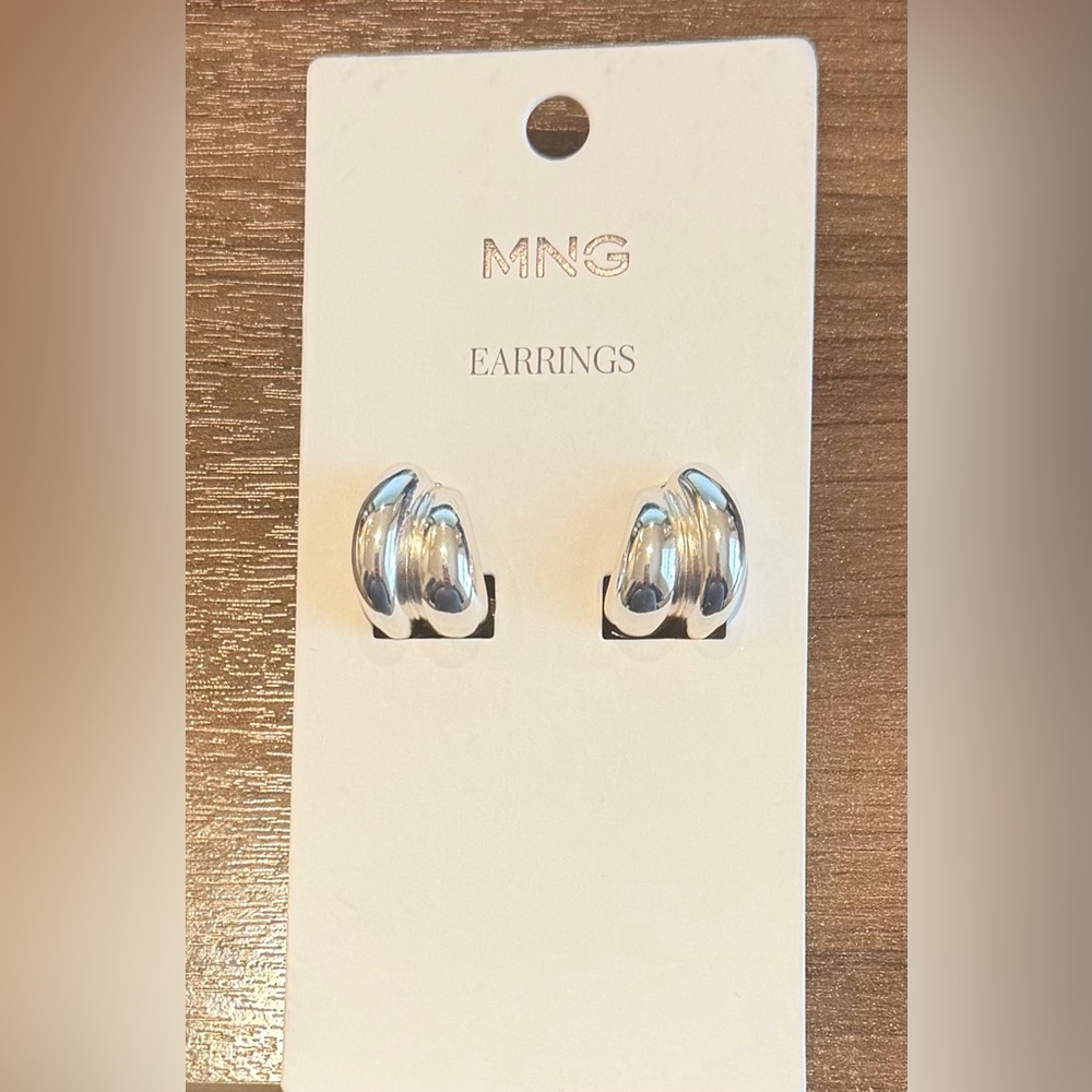 New! Mango silver embossed semi-hoop earrings